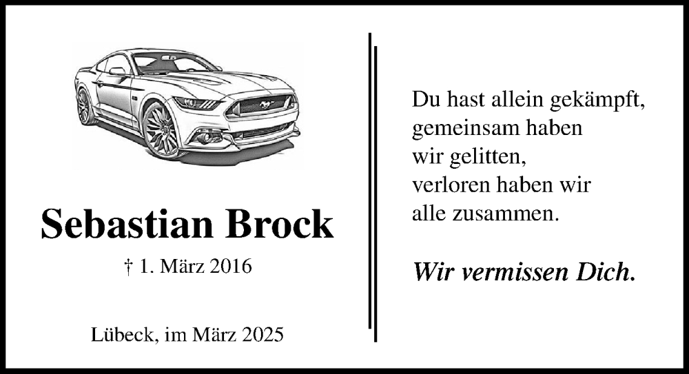  Traueranzeige für Sebastian Brock vom 02.03.2025 aus Lübecker Nachrichten