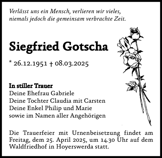 Traueranzeige von Siegfried Gotscha von Sächsische Zeitung
