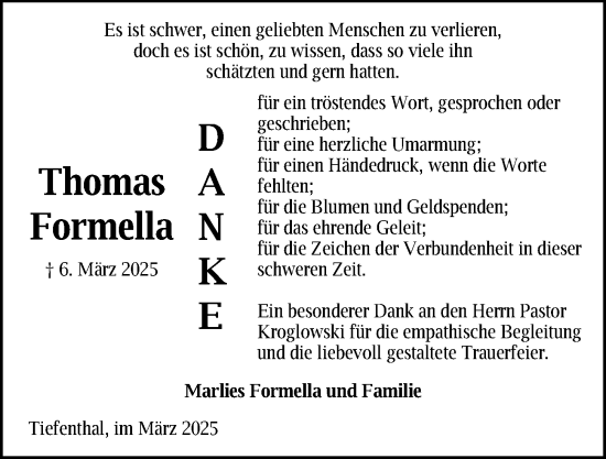 Traueranzeige von Thomas Formella von Kieler Nachrichten