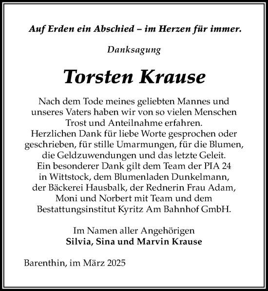 Traueranzeige von Torsten Krause von Wochenspiegel