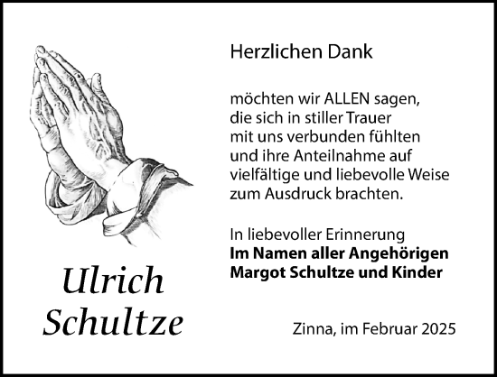 Traueranzeige von Ulrich Schultze von Torgauer Zeitung