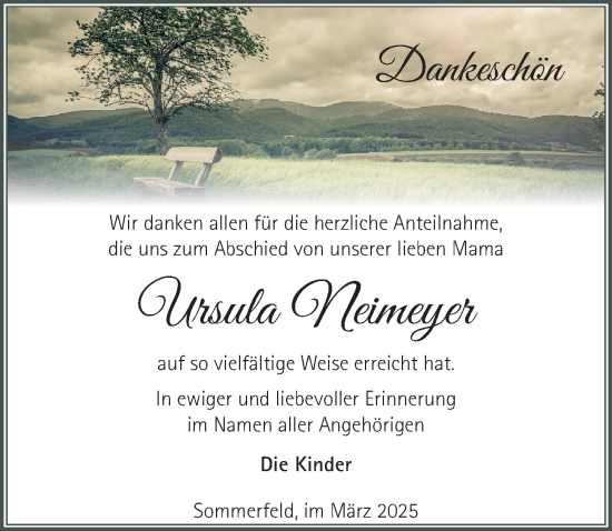 Traueranzeige von Ursula Neimeyer von Märkischen Allgemeine Zeitung