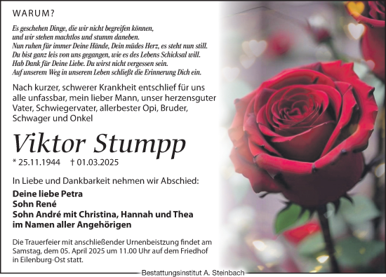 Traueranzeige von Viktor Stumpp von Leipziger Volkszeitung