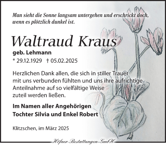 Traueranzeige von Waltraud Kraus von Torgauer Zeitung