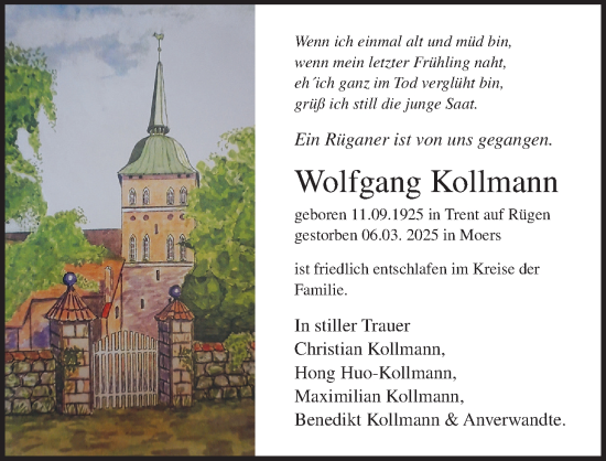 Traueranzeige von Wolfgang Kollmann von Ostsee-Zeitung GmbH