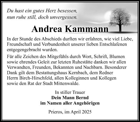 Traueranzeige von Andrea Kammann von Märkischen Allgemeine Zeitung