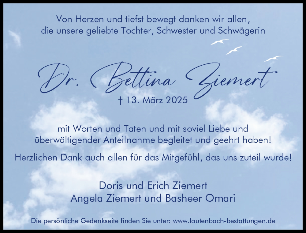  Traueranzeige für Bettina Ziemert vom 05.04.2025 aus Hannoversche Allgemeine Zeitung/Neue Presse