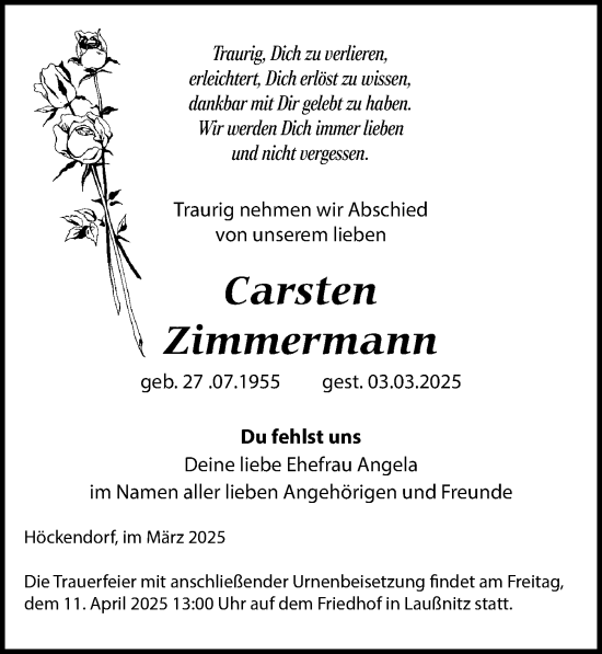 Traueranzeige von Carsten Zimmermann von Sächsische Zeitung