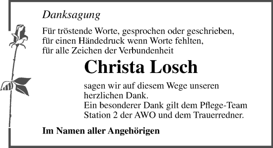 Traueranzeige von Christa Losch von Ostsee-Zeitung GmbH