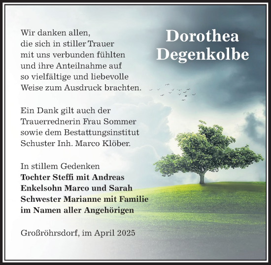 Traueranzeige von Dorothea Degenkolbe von Sächsische Zeitung