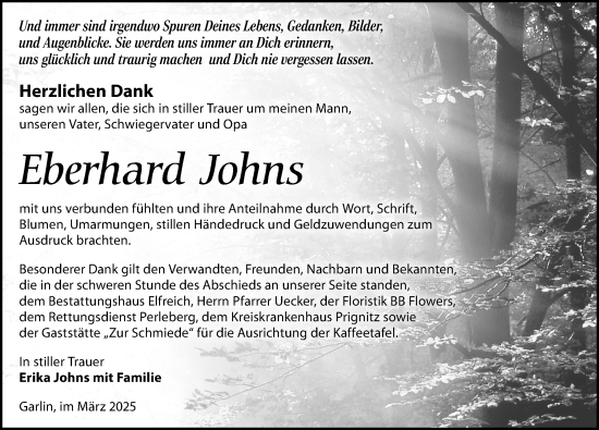 Traueranzeige von Eberhard Johns von Wochenspiegel