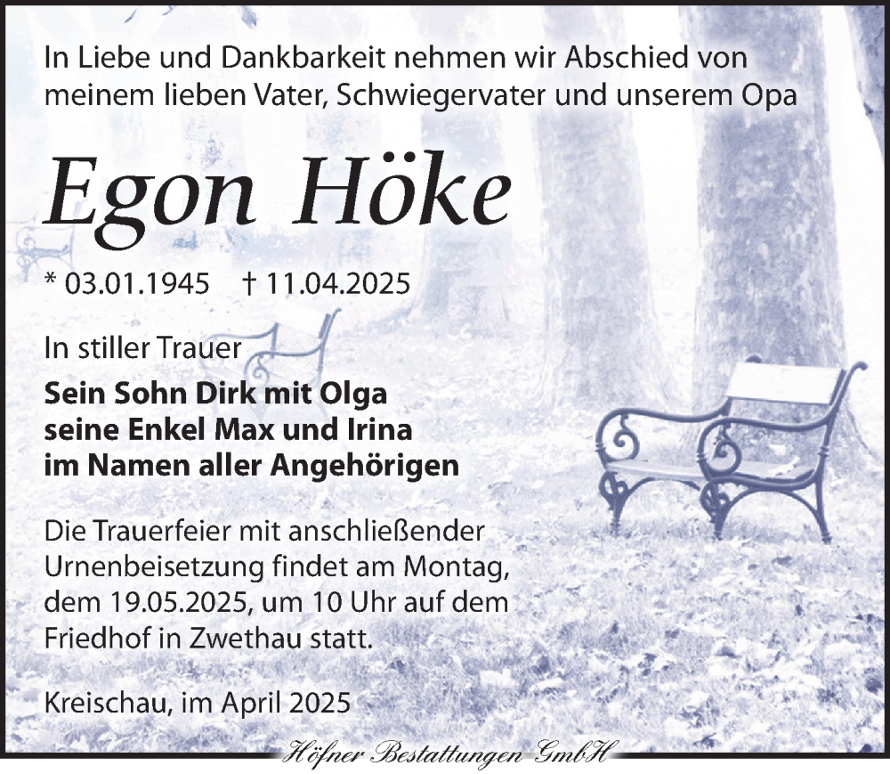  Traueranzeige für Egon Höke vom 26.04.2025 aus Torgauer Zeitung