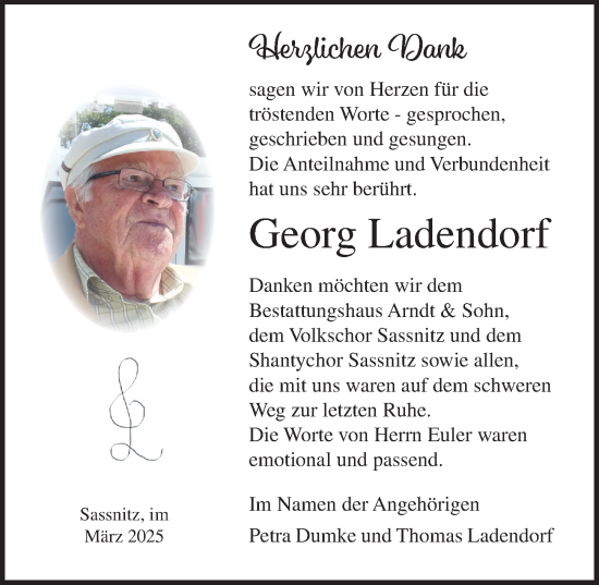 Traueranzeige von Georg Ladendorf von Ostsee-Zeitung GmbH