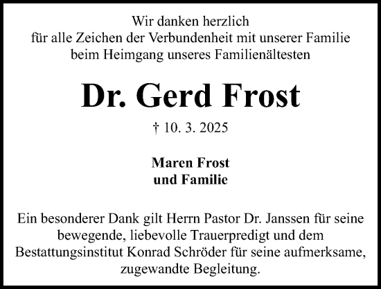 Traueranzeige von Gerd Frost von Kieler Nachrichten