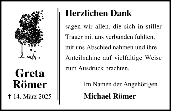 Traueranzeige von Greta Römer von Lübecker Nachrichten