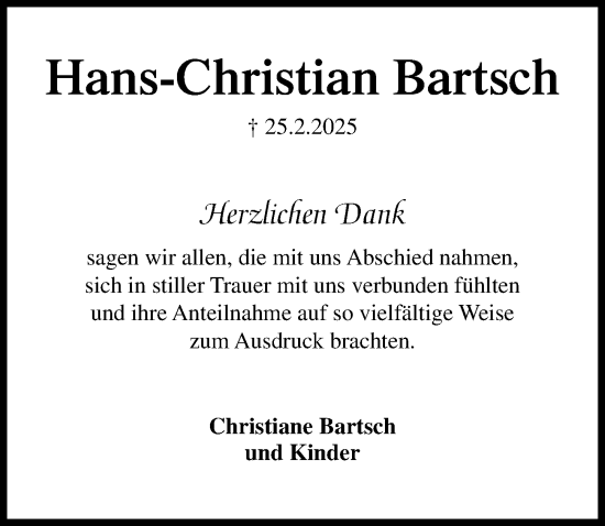 Traueranzeige von Hans-Christian Bartsch von Peiner Allgemeine Zeitung