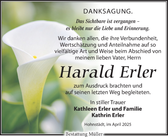Traueranzeige von Harald Erler von Leipziger Volkszeitung