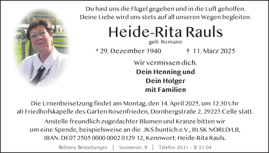 Traueranzeige von Heide-Rita Rauls von Täglicher Anzeiger Holzminden