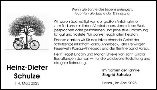 Traueranzeige von Heinz-Dieter Schulze von Aller Zeitung