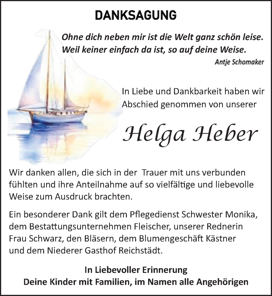  Traueranzeige für Helga Heber vom 26.04.2025 aus Sächsische Zeitung