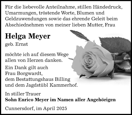 Traueranzeige von Helga Meyer von Sächsische Zeitung