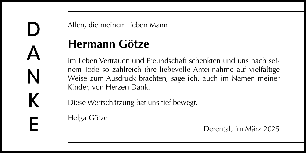  Traueranzeige für Hermann Götze vom 05.04.2025 aus Täglicher Anzeiger Holzminden