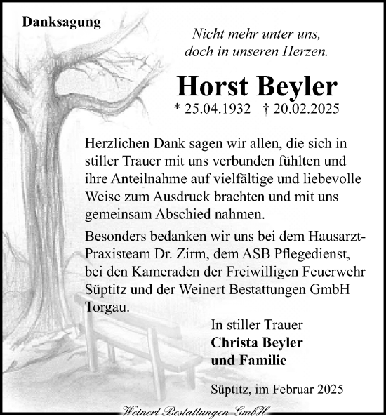 Traueranzeige von Horst Beyler von Torgauer Zeitung