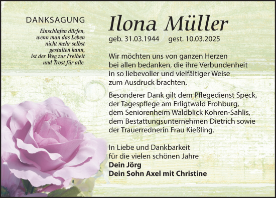 Traueranzeige von Ilona Müller von Leipziger Volkszeitung