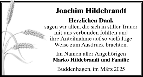 Traueranzeige von Joachim Hildebrandt von Wochenspiegel