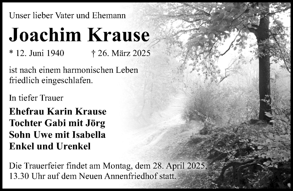  Traueranzeige für Joachim Krause vom 12.04.2025 aus Sächsische Zeitung