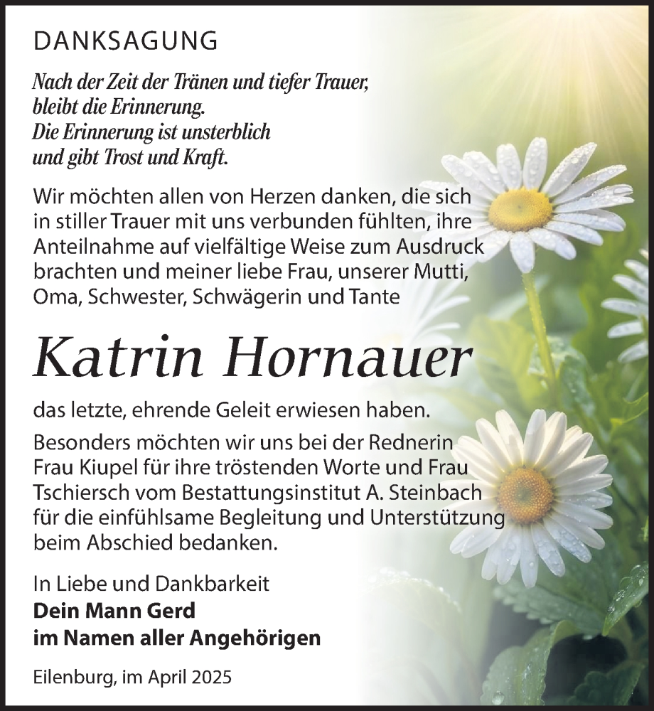  Traueranzeige für Katrin Hornauer vom 12.04.2025 aus Leipziger Volkszeitung