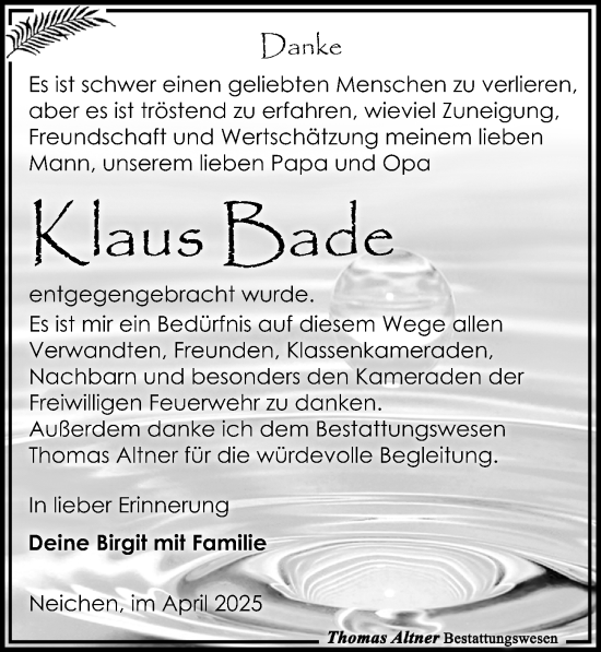 Traueranzeige von Klaus Bade von Leipziger Volkszeitung
