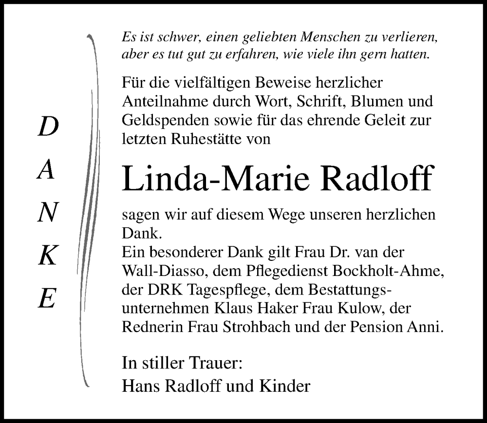  Traueranzeige für Linda-Marie Radloff vom 12.04.2025 aus Ostsee-Zeitung GmbH