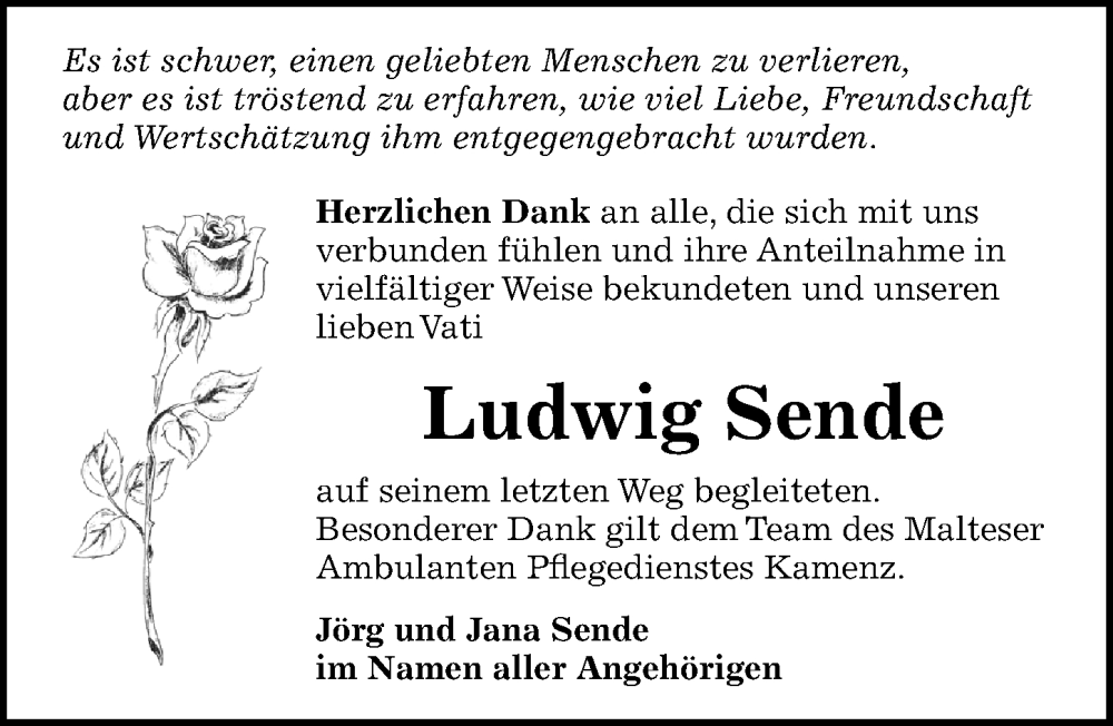  Traueranzeige für Ludwig Sende vom 17.04.2025 aus Sächsische Zeitung