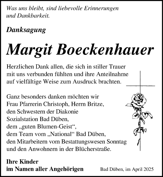 Traueranzeige von Margit Boeckenhauer von Leipziger Volkszeitung