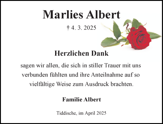 Traueranzeige von Marlies Albert von Aller Zeitung