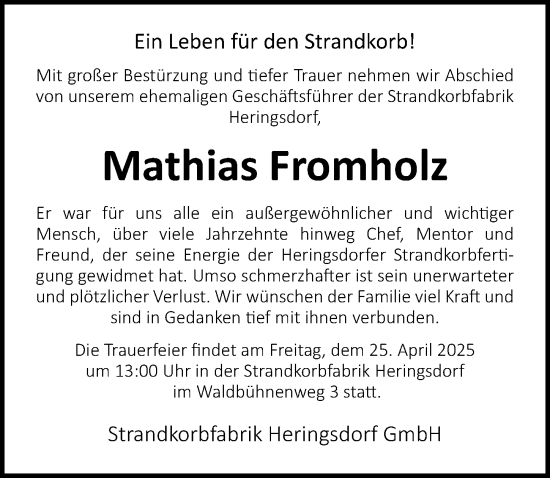 Traueranzeige von Mathias Fromholz von Ostsee-Zeitung GmbH