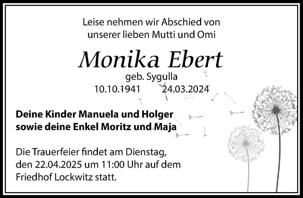  Traueranzeige für Monika Ebert vom 12.04.2025 aus Sächsische Zeitung