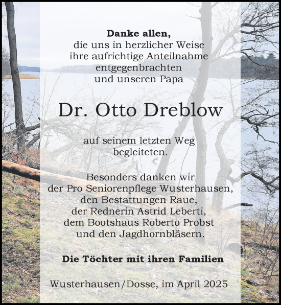 Traueranzeige von Otto Dreblow von Wochenspiegel