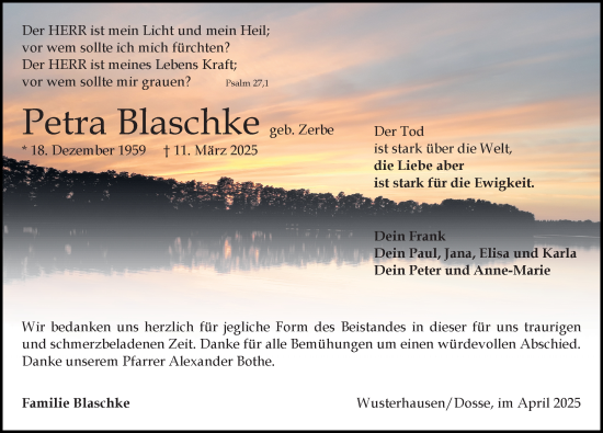 Traueranzeige von Petra Blaschke von Märkischen Allgemeine Zeitung