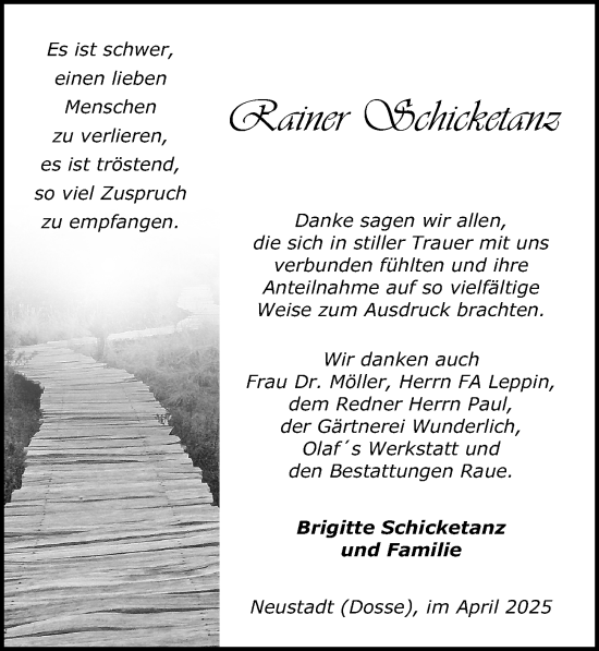 Traueranzeige von Rainer Schicketanz von Wochenspiegel
