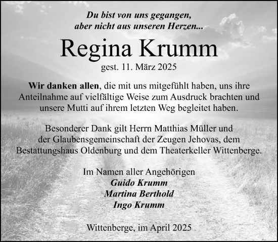 Traueranzeige von Regina Krumm von Wochenspiegel