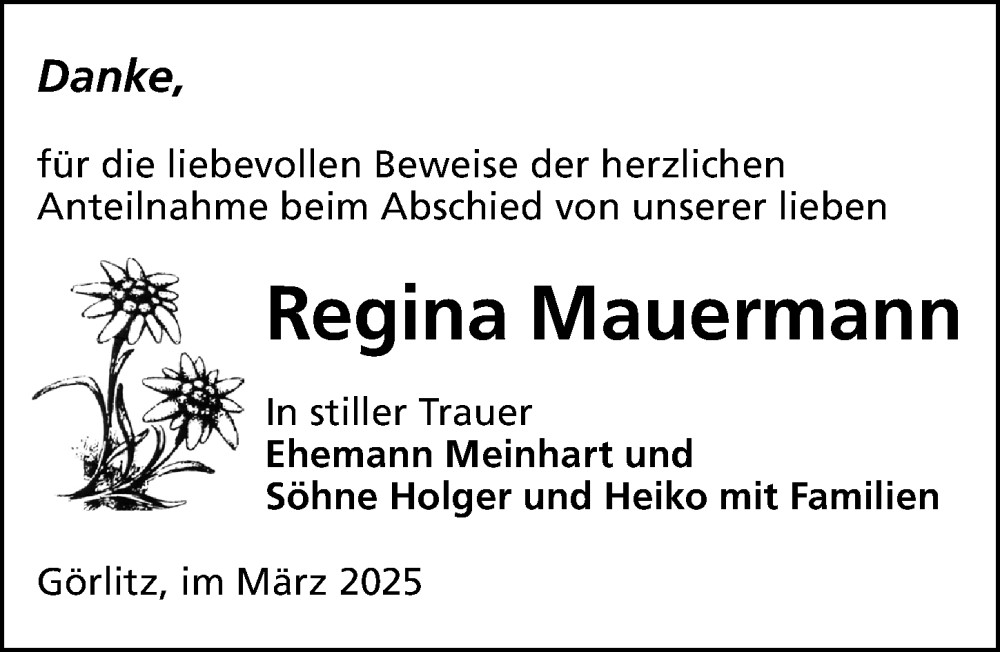  Traueranzeige für Regina Mauermann vom 12.04.2025 aus Sächsische Zeitung