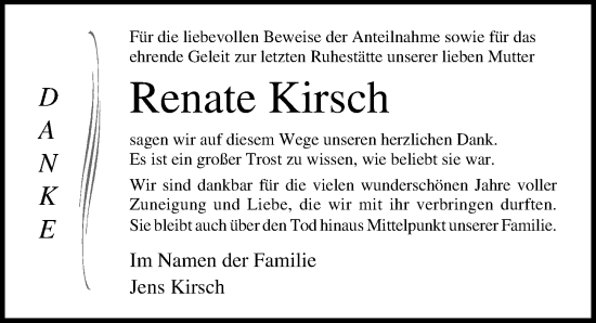 Traueranzeige von Renate Kirsch von Ostsee-Zeitung GmbH