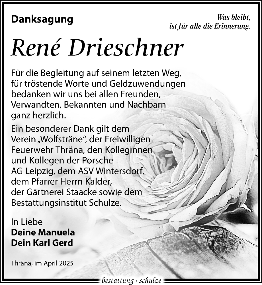  Traueranzeige für Rene Drieschner vom 19.04.2025 aus Leipziger Volkszeitung