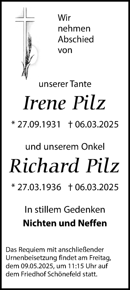 Traueranzeige von Richard Pilz von Leipziger Volkszeitung