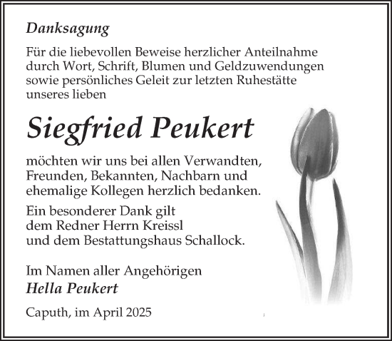 Traueranzeige von Siegfried Peukert von Märkischen Allgemeine Zeitung