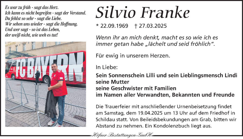  Traueranzeige für Silvio Franke vom 12.04.2025 aus Torgauer Zeitung