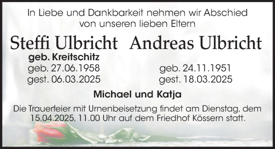 Traueranzeige von Steffi Ulbricht von Leipziger Volkszeitung