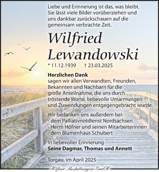 Traueranzeige von Wilfried Lewandowski von Torgauer Zeitung